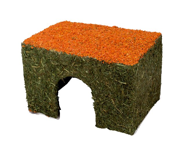 JR FARM Nagerhaus „Heu-Haus Karotte“ für Kaninchen-Meerschweinchen, essbar, Heu+Karotten, Rückzugsort+Knabberspaß.