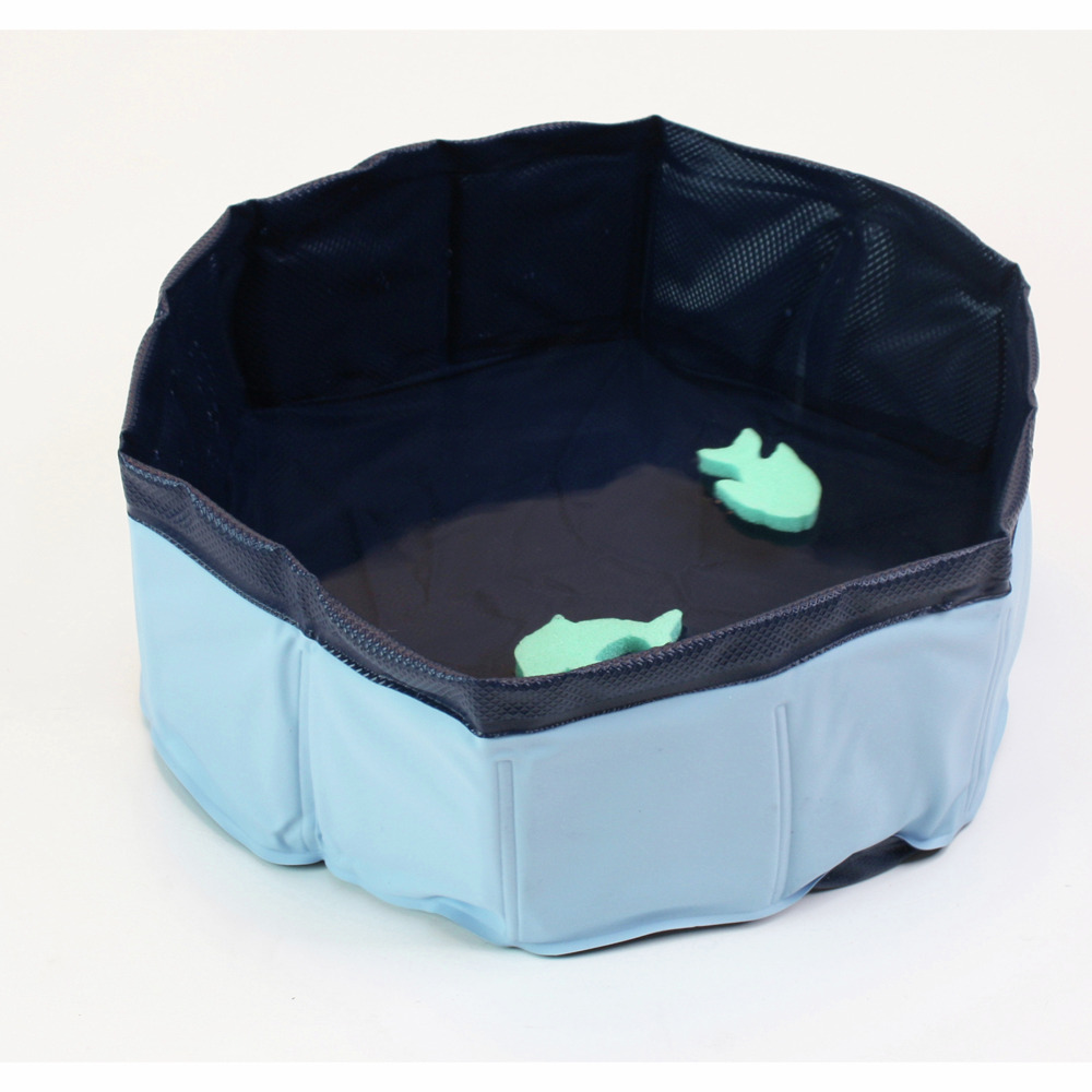 CROCI faltbarer Hundepool, blau, für Hunde aller Größen, rutschfest, strapazierfähig, inkl. 2 Schaumstoff-Fischspielzeuge.