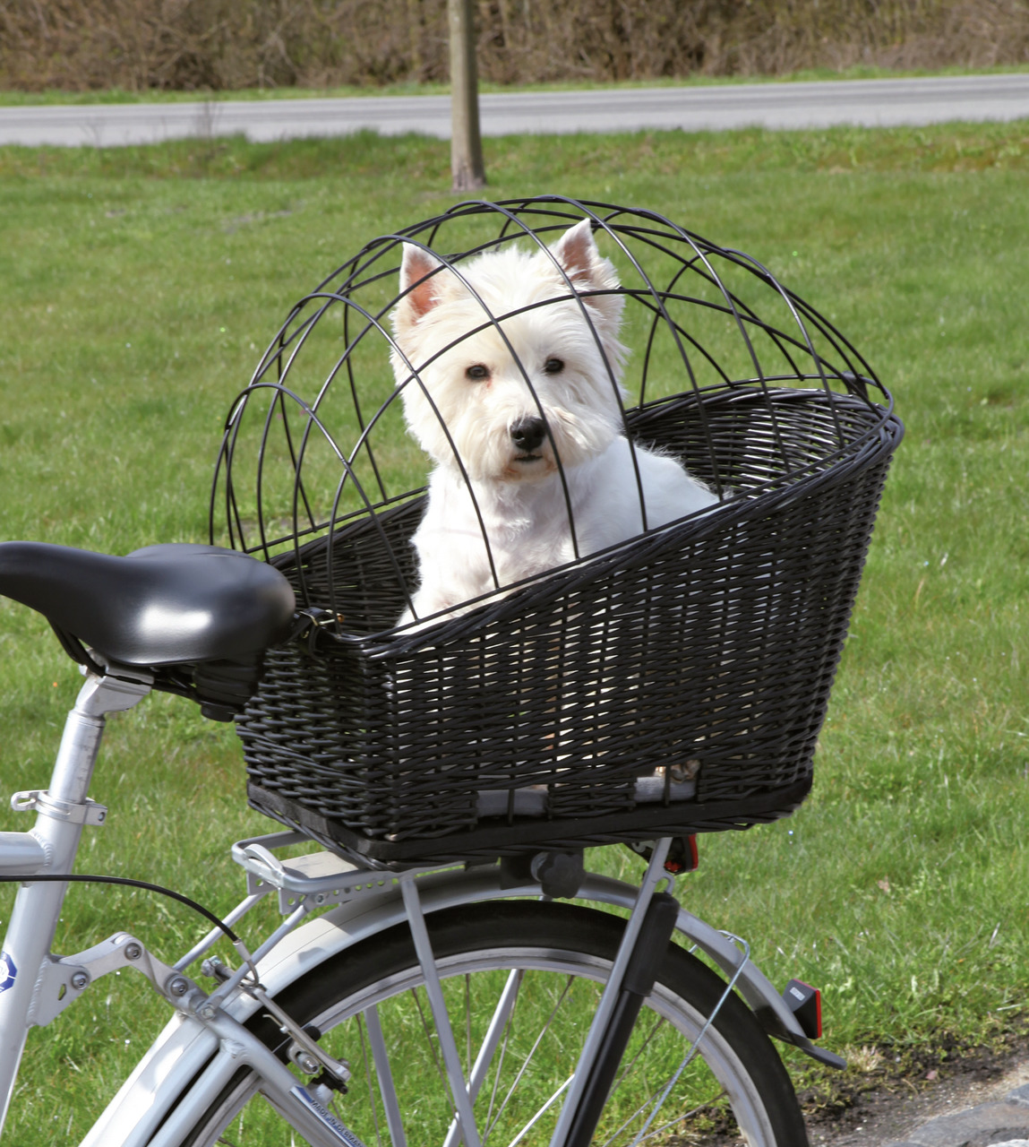 TRIXIE Fahrradkorb f. Hunde, geflochten, m. Metallgitter, f. Gepäckträger, ideal f. Hundehalter, sicher u. praktisch.