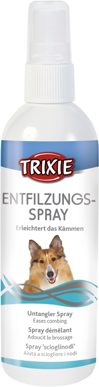 TRIXIE Entfilzungsspray, 175 ml, für Hunde, erleichtert Kämmen von verfilztem Fell, Collie auf Etikett symbolisiert Zielgruppe.