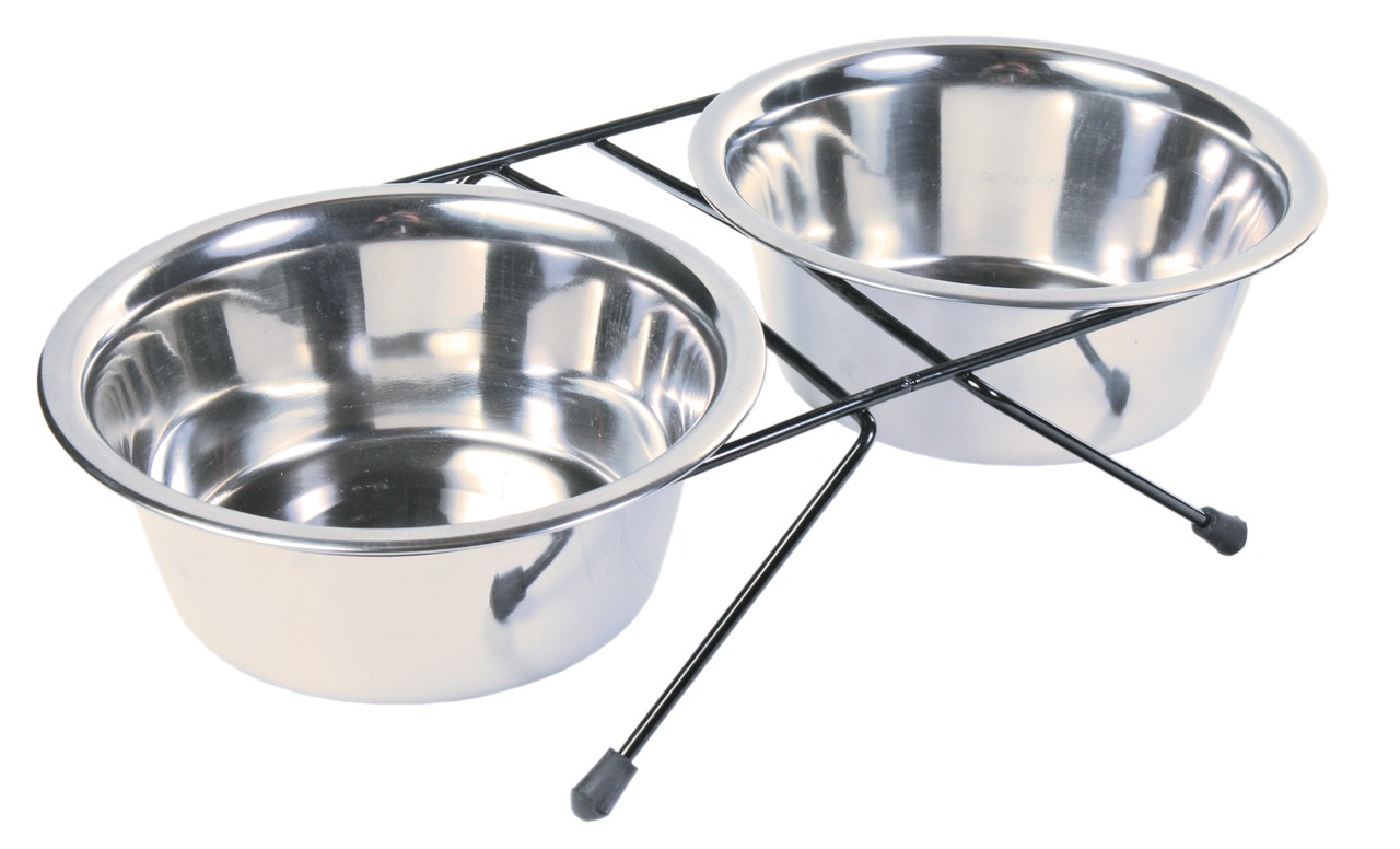TRIXIE Edelstahlnäpfe, Hunde-Katzen, inkl. Metallständer, rutschfest, hygienisch, langlebig, leicht zu reinigen, ideal für Futter-Wasser.