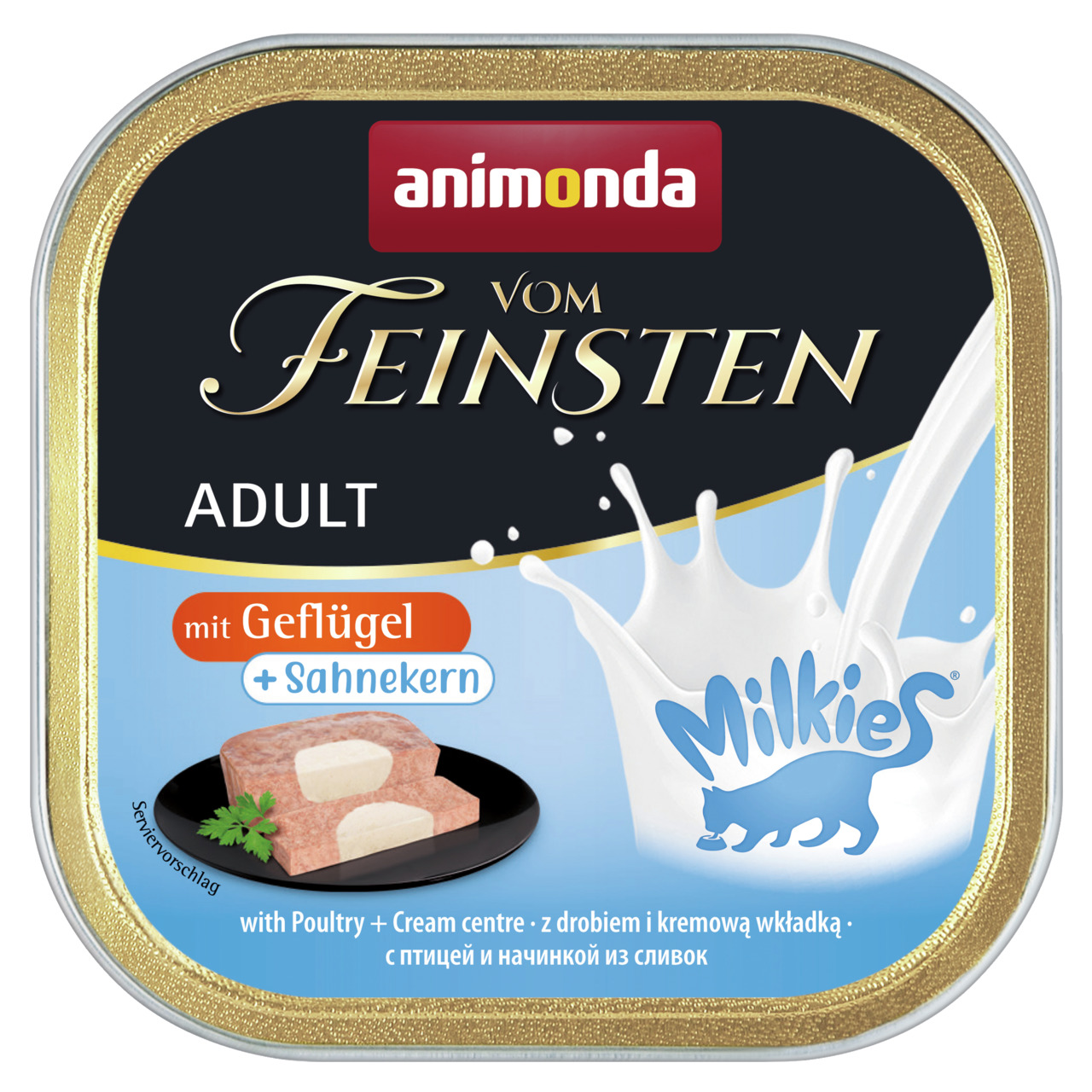 Sparpaket 8 x 100 g Animonda Vom Feinsten Adult mit Geflügel + Sahnekern Milkies Katzen Nassfutter