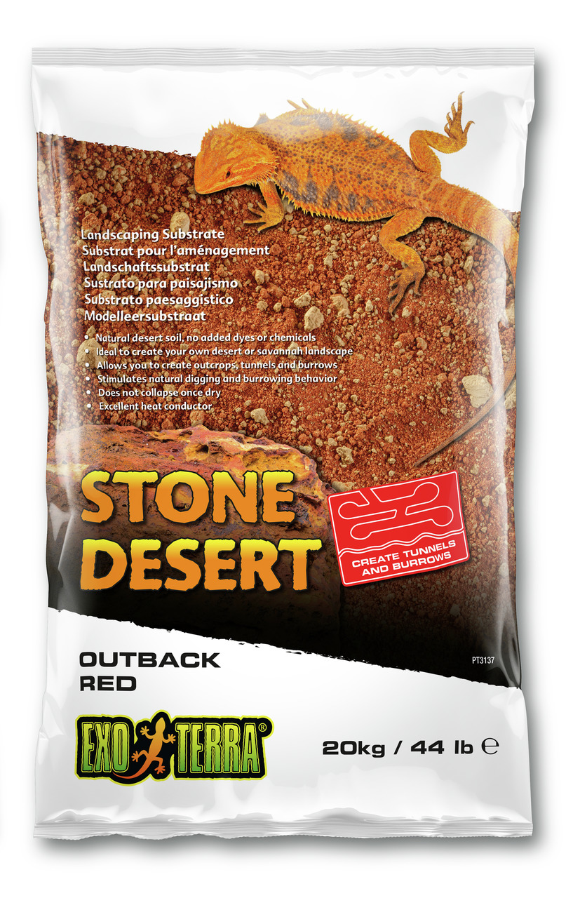 Exo Terra Stone Desert Outback Red, 20 kg, Substrat für Reptilien (z. B. Bartagamen), fördert Grab-/Tunnelverhalten, rotbraun.