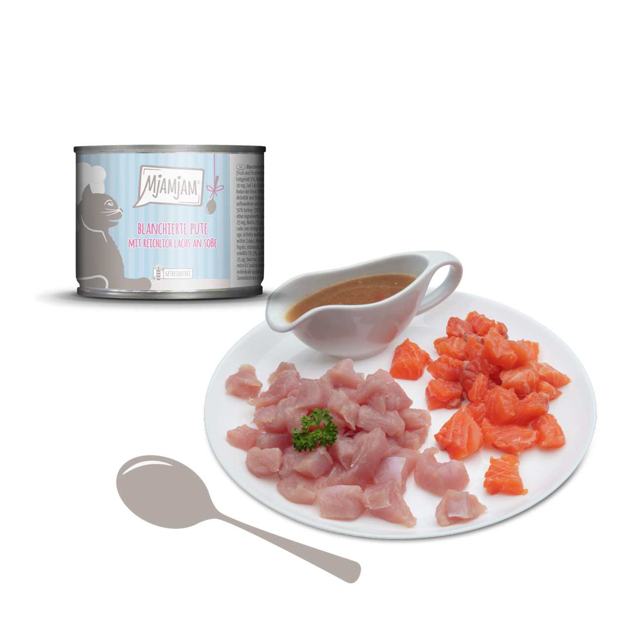MJAMJAM blanchierte Pute mit reichlich Lachs an Soße 185g Katzennassfutter