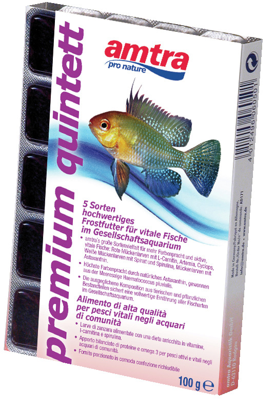 amtra premium quintett, Frostfutter f. Zierfische, 5 Sorten (u.a. Rote Mückenlarven, Artemia), 100 g, hochwertig f. Gesellschaftsaquarien.