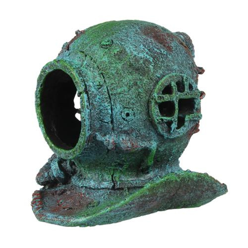 AQUA DELLA Taucherhelm, Deko f. Süß--Meerwasseraquarien, grün-blau, rostig, ungiftig, sicher f. Fische, authentische Unterwasseroptik.