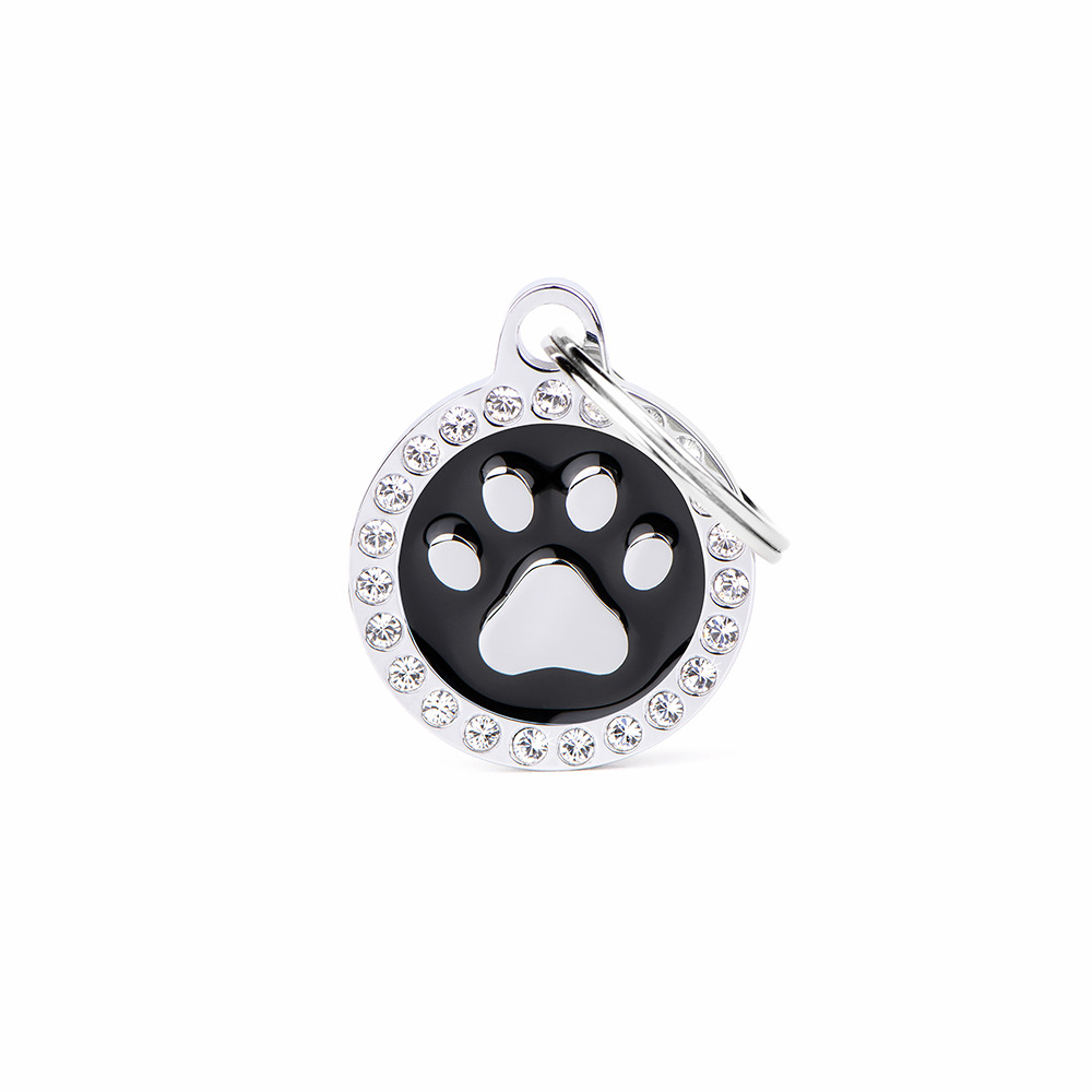 My Family" ID-Schild, rund, mit Pfotenabdruck & Kristallen, für Hunde/Katzen, stilvolles Accessoire zur Identifikation. EAN: 8055960251445.;;;;;;;;;;;;;;;;;;;;;;;;;;;;;;;;;;;;