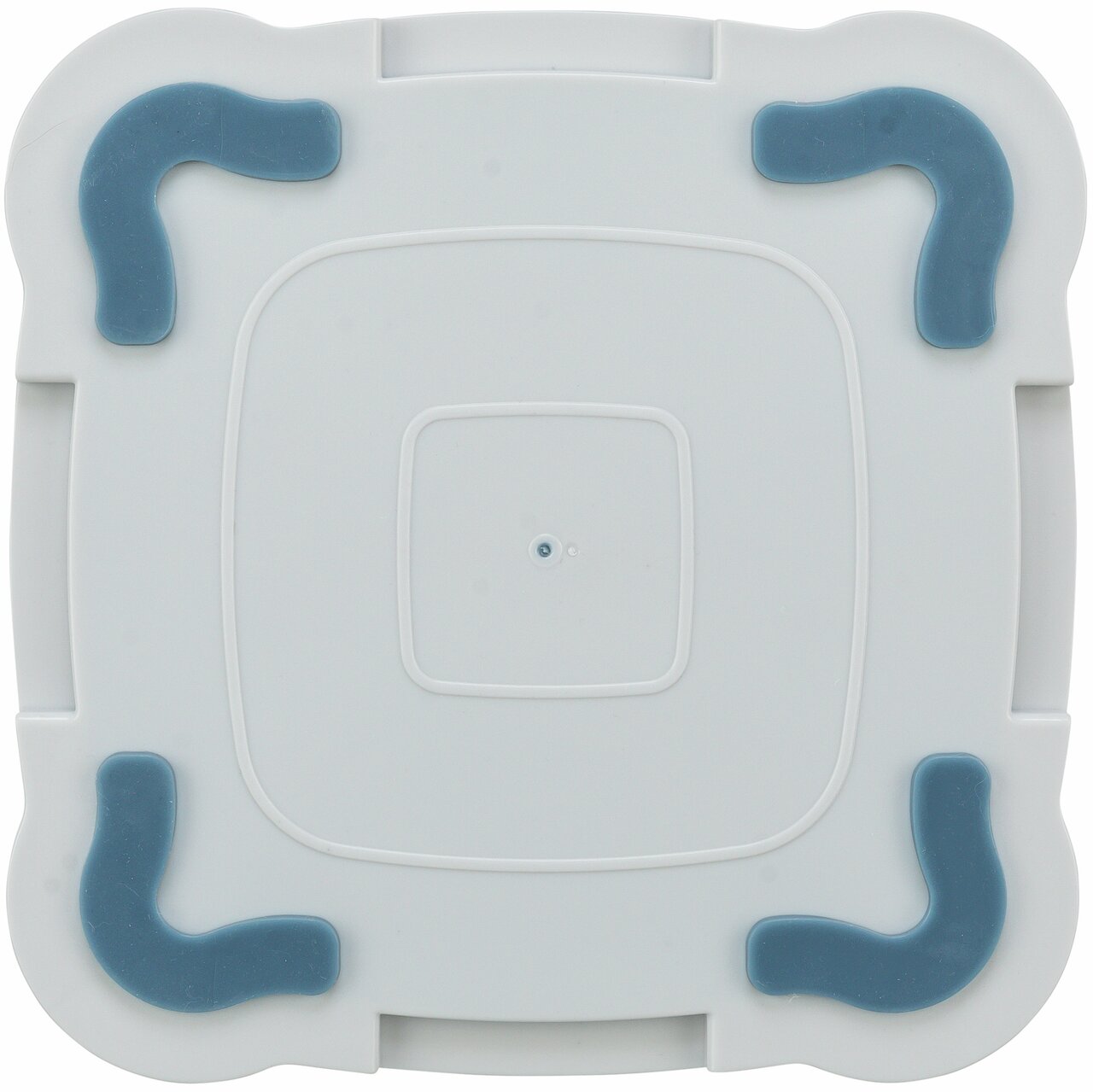 Rutschfeste TRIXIE-Unterlage für Haustiernäpfe, weiß, mit blauen Silikonecken für stabilen Halt und sauberen Futterplatz.