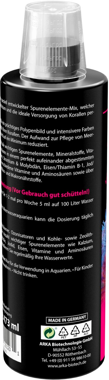 ARKA Riff Elements Spurenelemente-Mix für Meerwasserkorallen, für Meerwasseraquarien, 473 ml, Made in Germany