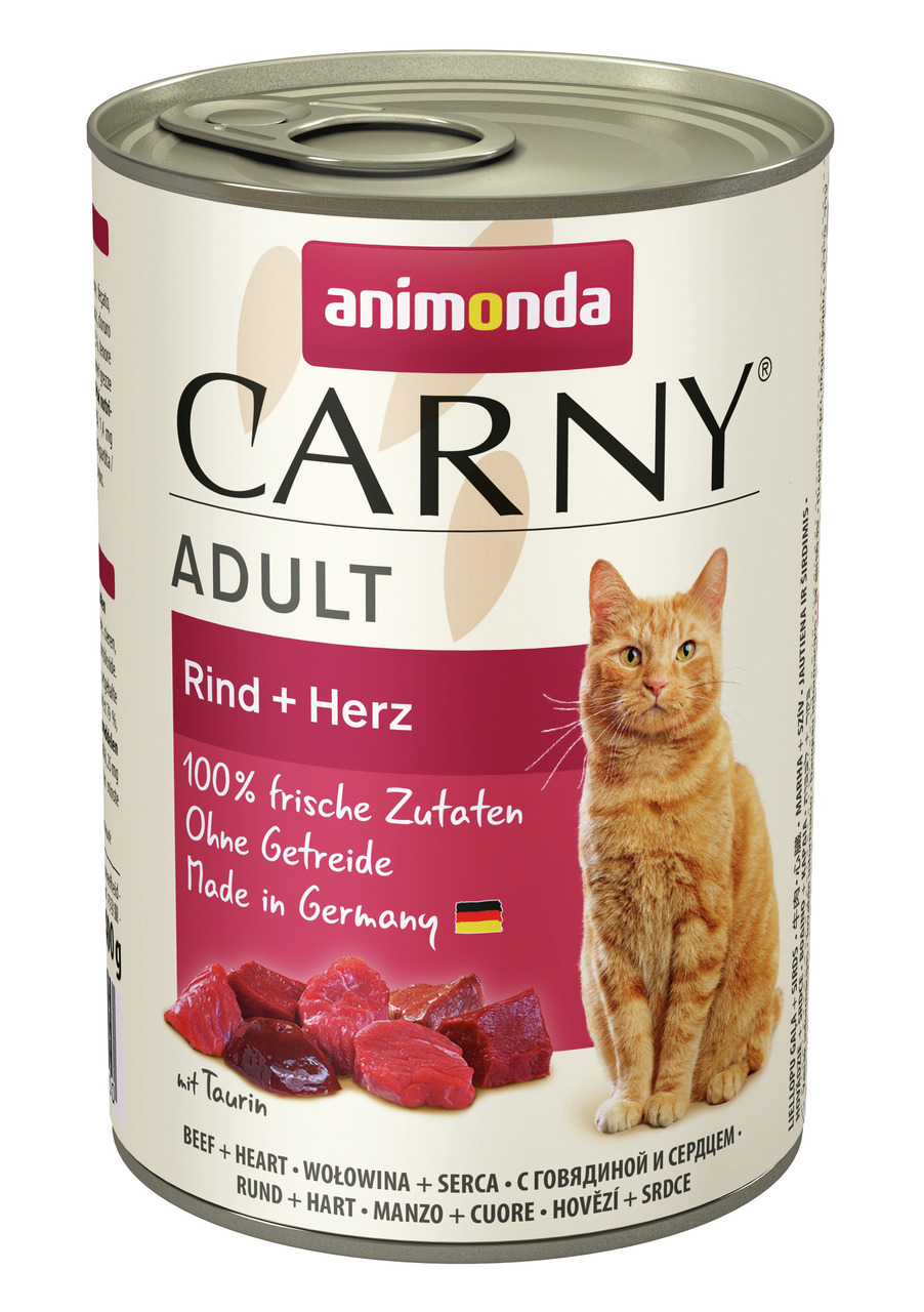 Animonda Carny Adult Katzenfutter, Rind+Herz, für ausgewachsene Katzen, 400 g, 100 % frisch, getreidefrei, hergestellt in Deutschland.