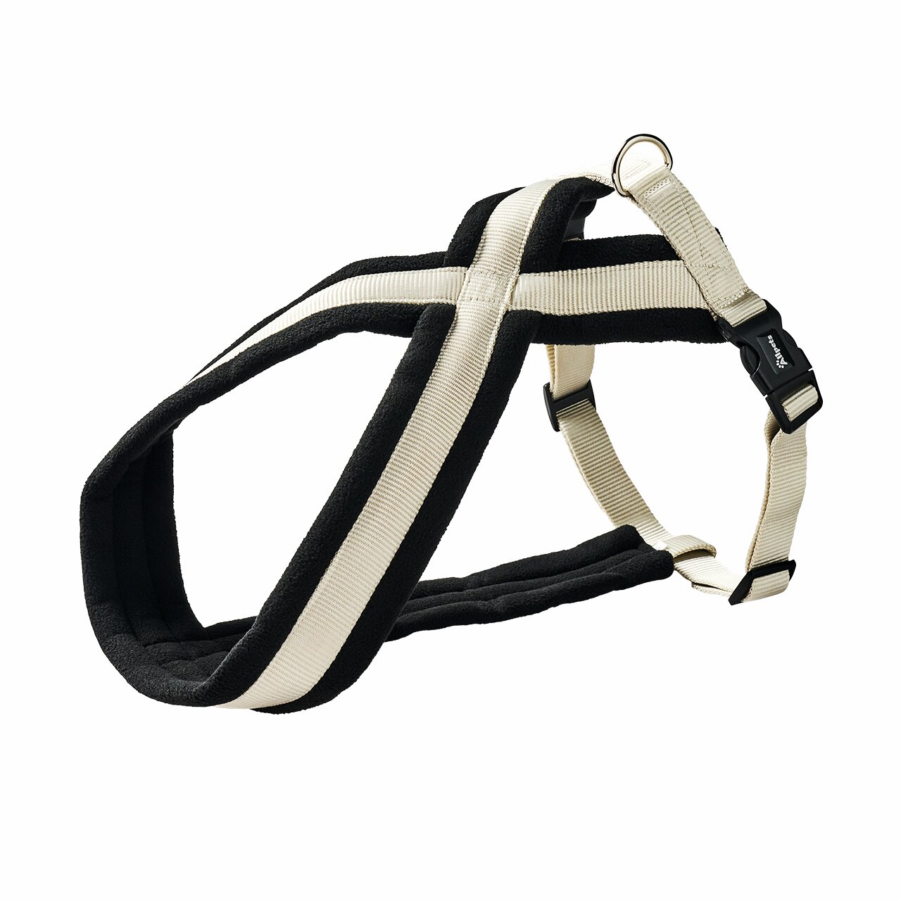 Allpets Hundegeschirr, schwarz-beige, für Hunde aller Größen, weich gepolstert, verstellbar, mit Metallring, ideal für Outdoor.