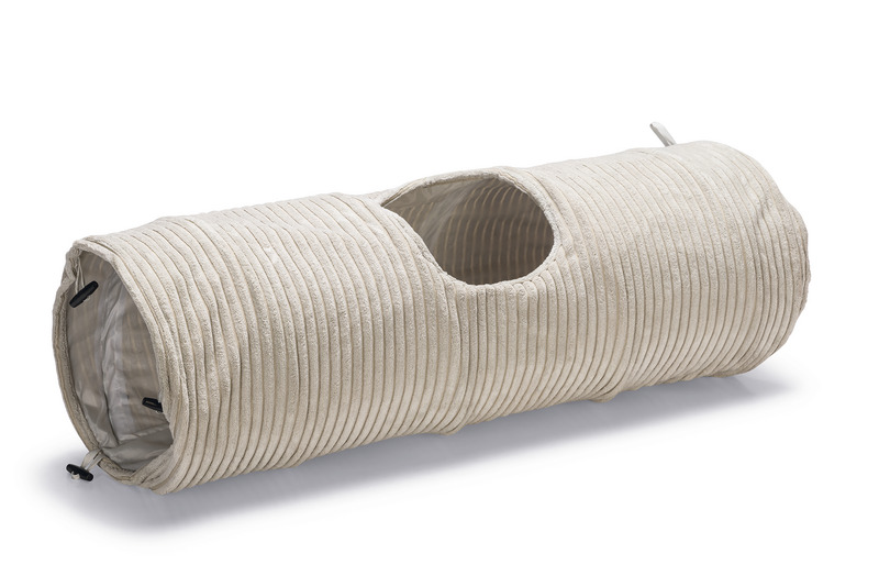 Katzentunnel "Designed by Lotte" Play Tunnel, creme, 90 cm, weicher gerippter Stoff, für Katzen zum Spielen & Verstecken.