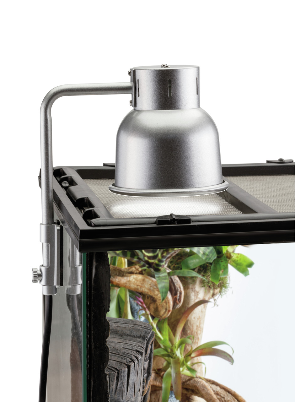 Exo Terra Terrarienlampe, silberner Lampenschirm, für Reptilien & Amphibien, optimale Licht-/Wärmebedingungen, Terrarium-Deko sichtbar.