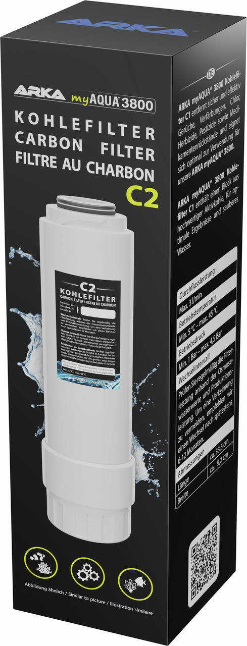 ARKA myAQUA 3800 Kohlefilter C2, für Aquarienbesitzer, entfernt Gerüche/Schadstoffe, Verpackung: ca. 31,5 cm.