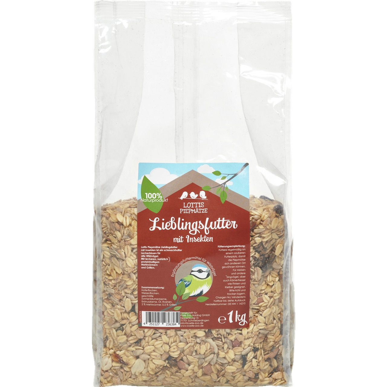 Lottis Piepmätze Lieblingsfutter m. Insekten, Ergänzungsfutter f. Wildvögel, 1 kg, 100 % Naturprodukt.