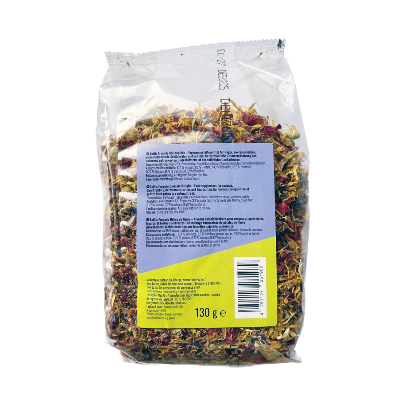 Lottis Freunde Blütenblick Ergänzungsfuttermittel für Kaninchen und Nager, Blütenmix, natürliche Leckerei, 130 g.