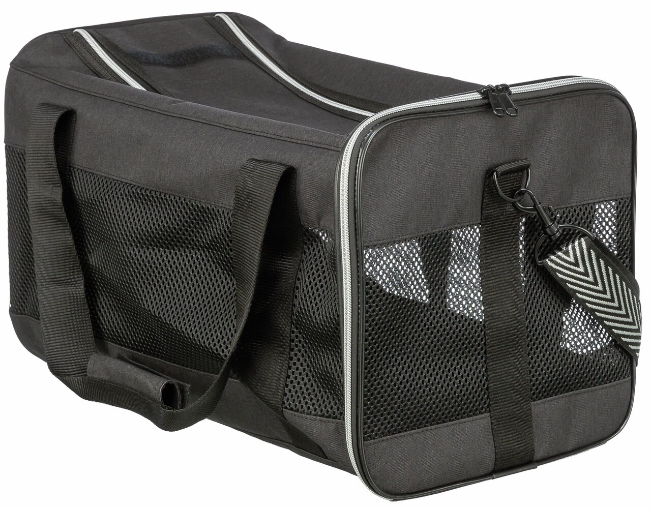 TRIXIE Tragetasche "Ryan" f. kl. Hunde/Katzen, schwarz m. Netzfenstern, Tragegriffe, abn. Schultergurt, ideal f. sicheren Transport.