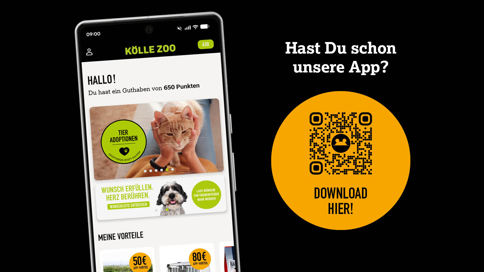 Smartphone auf schwarzem Hintergrund mit App-Download