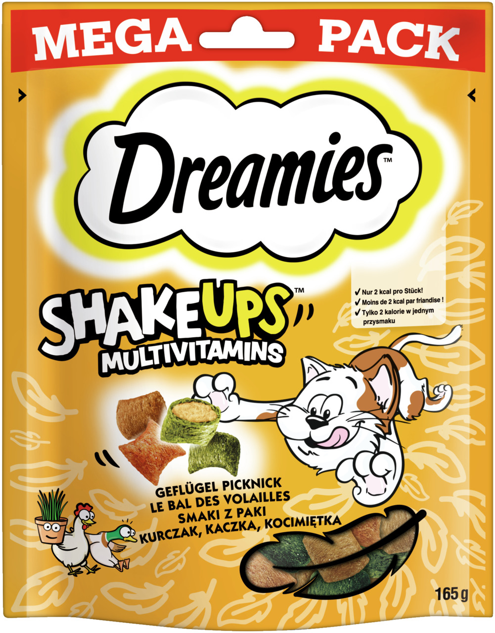 Dreamies Shakeups Multivitamins, Katzen, Geflügel Picknick (Huhn, Ente, Katzenminze), Mega Pack 165 g, nur 2 kcal/Stk.