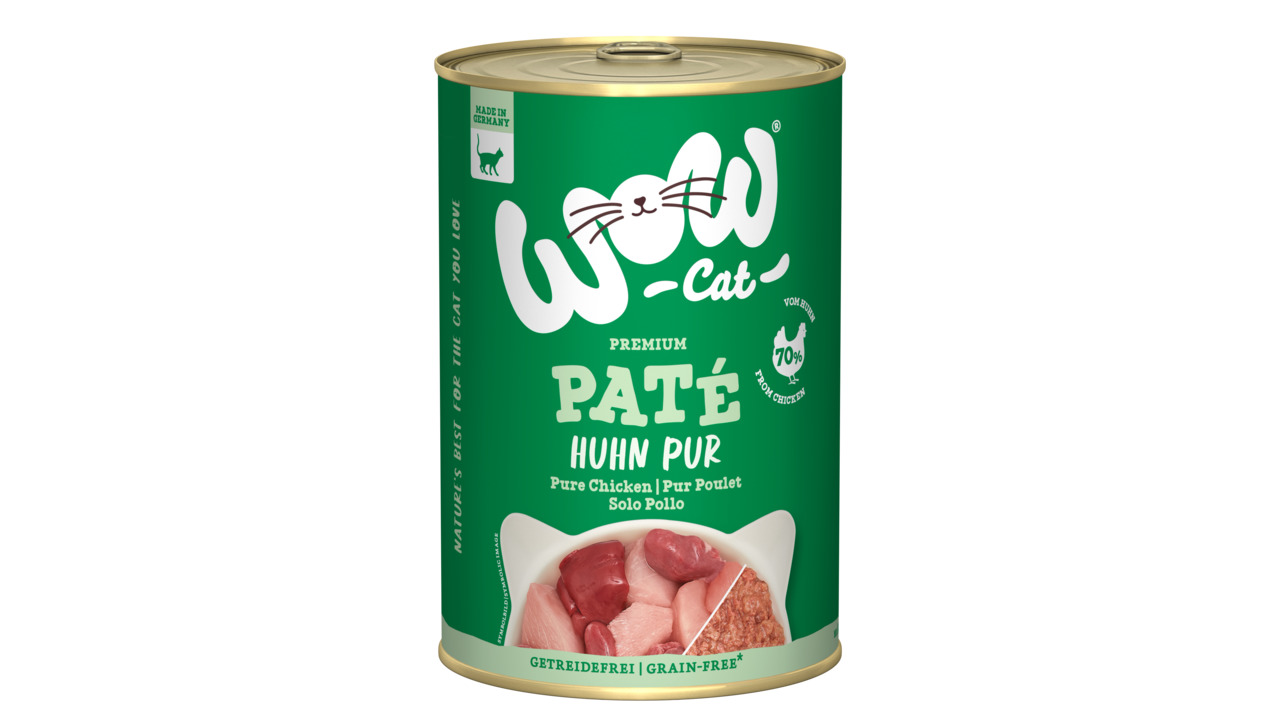 WOW CAT Premium Paté Huhn Pur, Katzenfutter, Huhn, 70 % frisches Huhn, getreidefrei, 400 g.