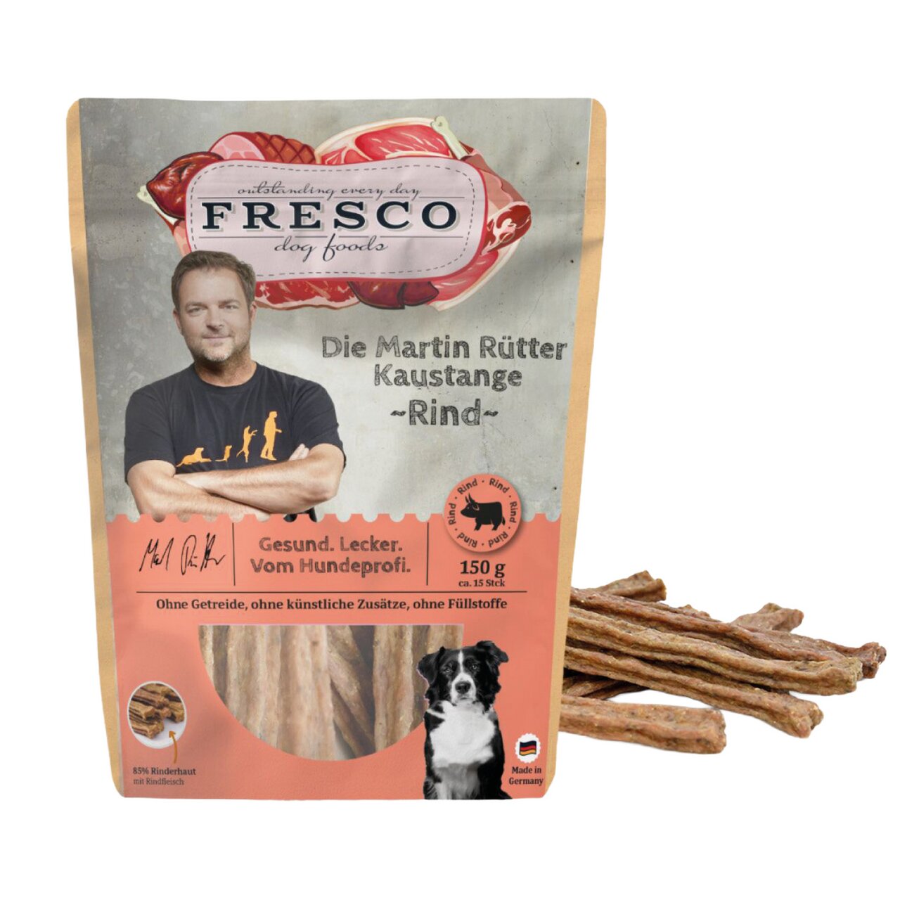 Fresco Martin Rütter Kaustange Rind, Hundesnack, 150 g. Ohne Getreide, künstliche Zusätze und Füllstoffe. Made in Germany.