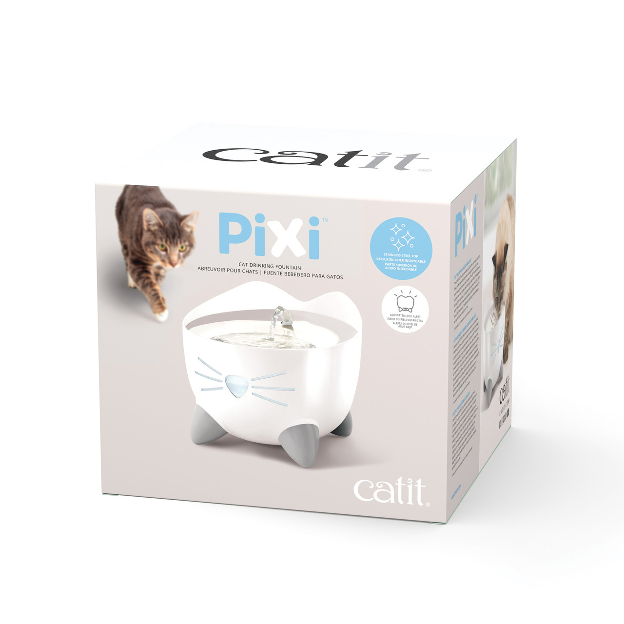 Catit PIXI Trinkbrunnen, Katzen, Weiß, frisches zirkulierendes Wasser, leiser Betrieb, leicht zu reinigen, niedl. Design, 2,5L.