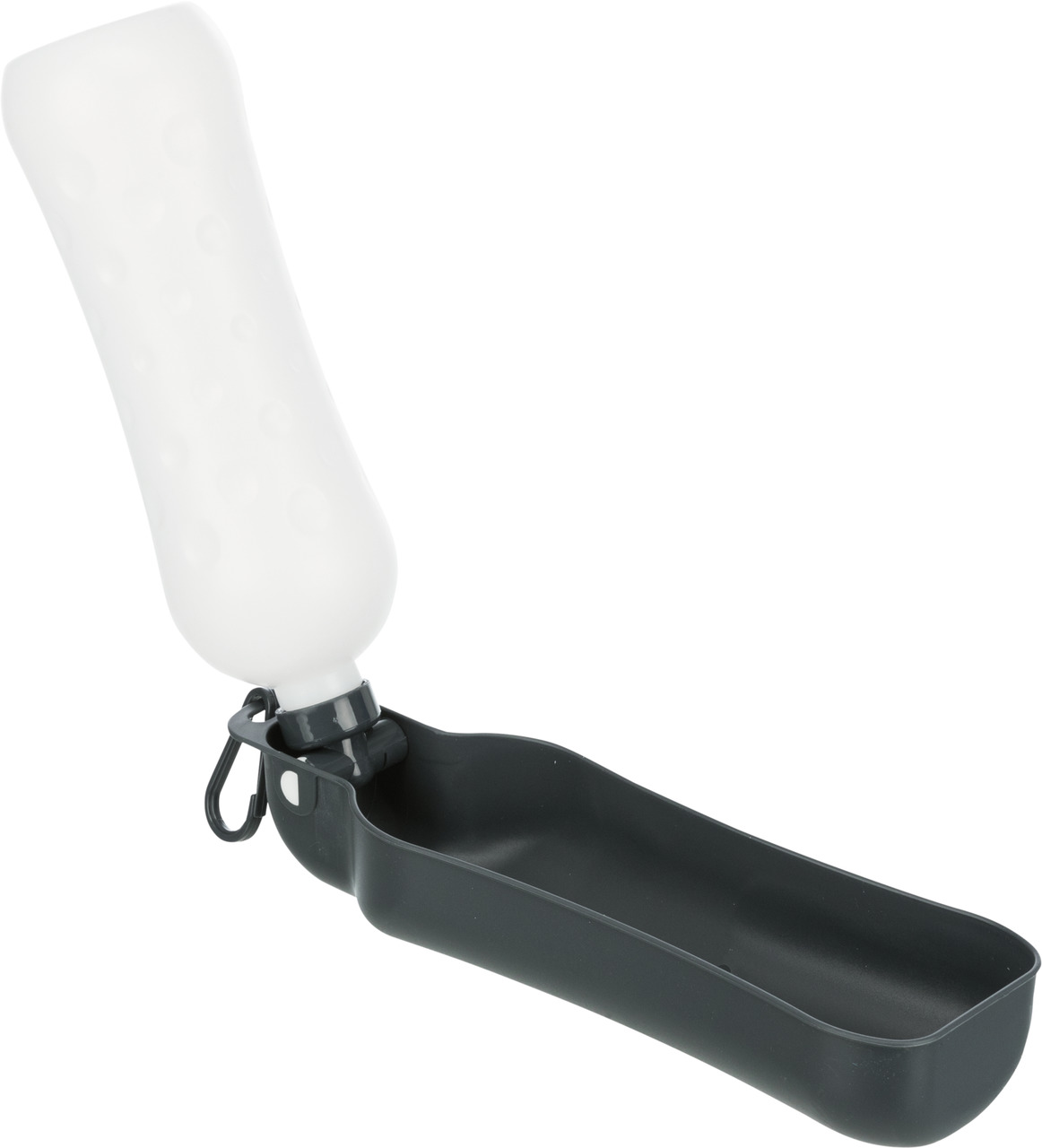 TRIXIE Trinkflasche m. Napf f. Hunde, weiß/schwarz, m. Karabinerhaken, ideal f. Reisen/Spaziergänge, praktisch f. unterwegs.