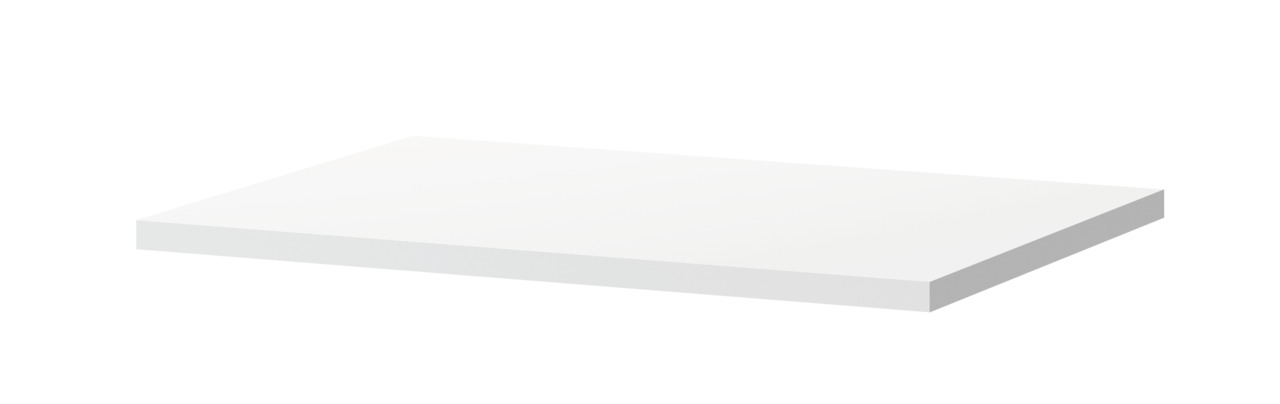 Rechteckiges, weißes Regalbrett mit glatter Oberfläche, schlichtem Design, vielseitig einsetzbar als Ablage in Wohn--Arbeitsräumen.