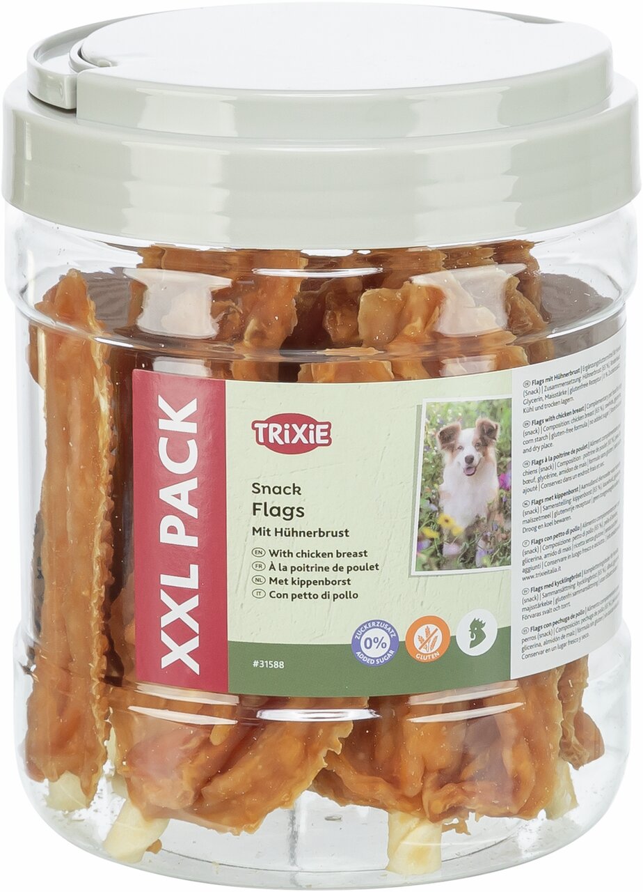 TRIXIE XXL Pack Snack Flags für Hunde mit Hühnerbrust, glutenfrei, ohne Zuckerzusatz, 315 g, ideales Belohnungsfutter.