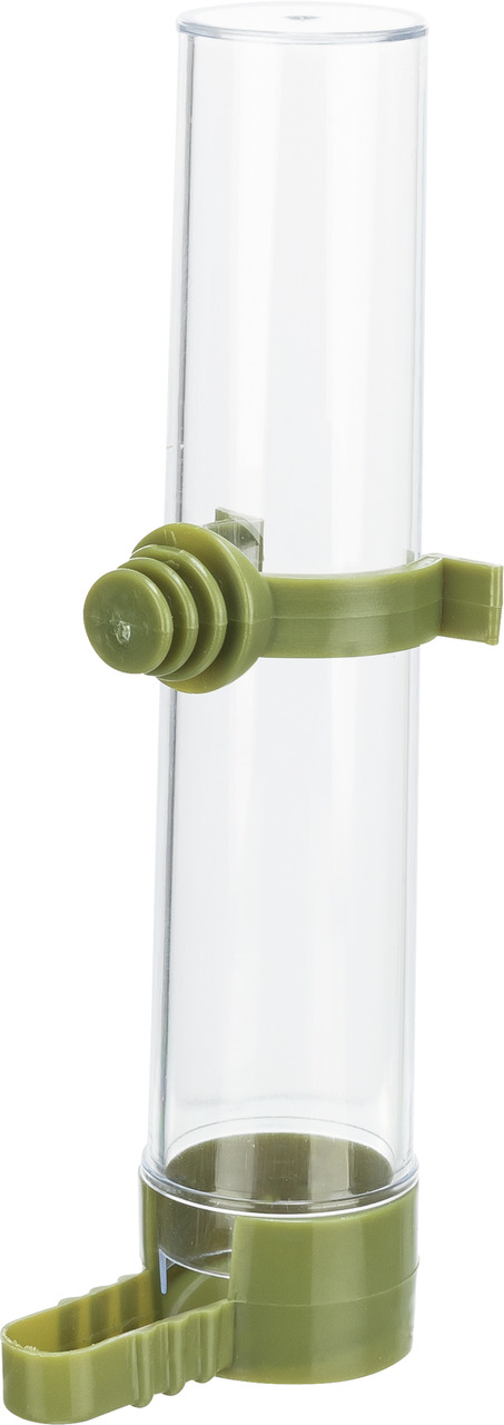 TRIXIE Wasserspender für Ziervögel, transparent, grüner Halter, hygienisch, leicht zu reinigen, ideal für Käfige.