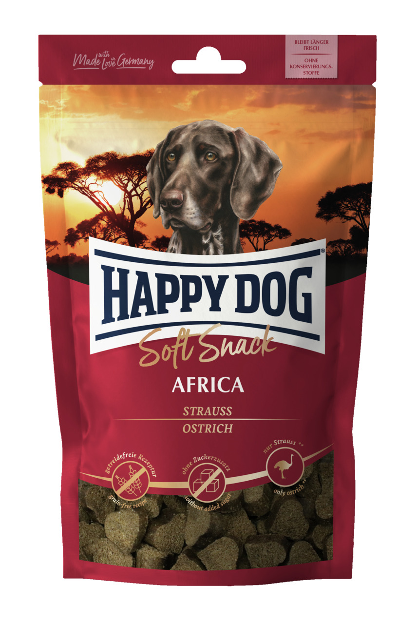Sparpaket 2 x 100 g Happy Dog Soft Snack Africa Strauss Hunde Snack