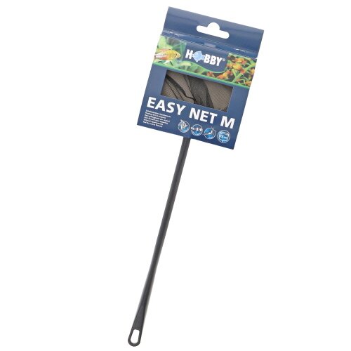 Hobby Easy Net M Kescher, mittelgroß, für Aquaristik-Enthusiasten, sicher für Fische, schwarzer Griff, feinmaschiges Netz.