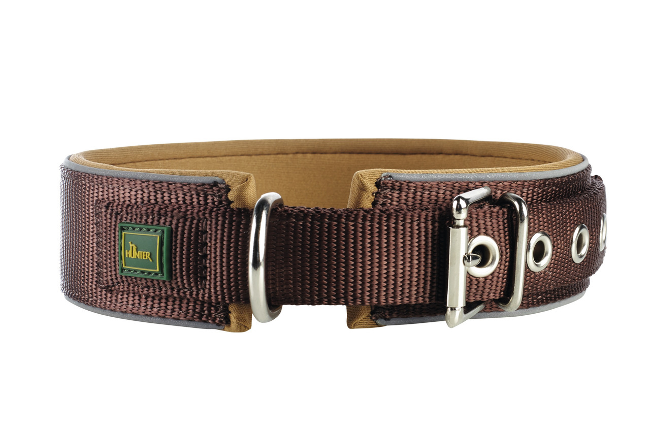 HUNTER Hundehalsband Aalborg, Nylon, gepolstert, für mittelgroße/große Hunde, braun, mit Metallschnalle, größenverstellbar.
