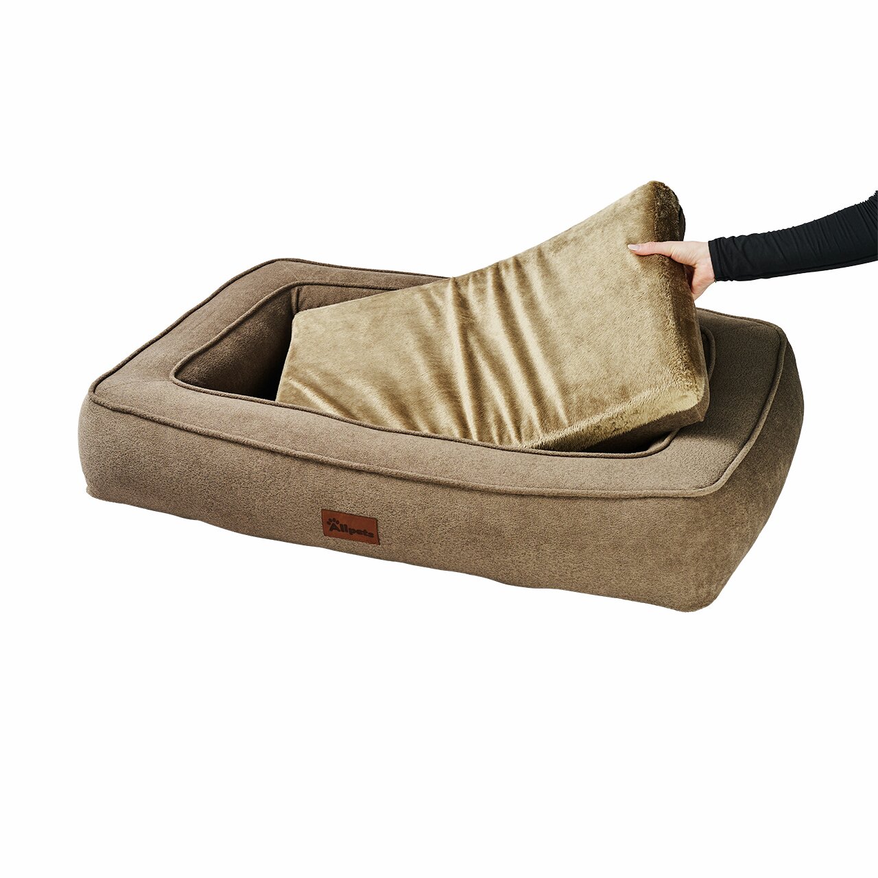 Allpets Hundebett, braun, mit weichem Kissen, rechteckig, robust, für mittelgroße/große Hunde, hoher Komfort, gemütliche Liegefläche.