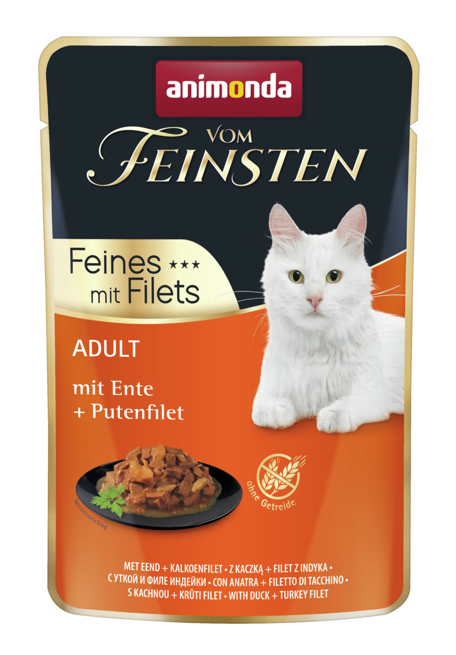 Animonda Vom Feinsten Feines mit Filets, Adult Katzen, Ente & Putenfilet, ohne Getreide, orange Verpackung, 100g.