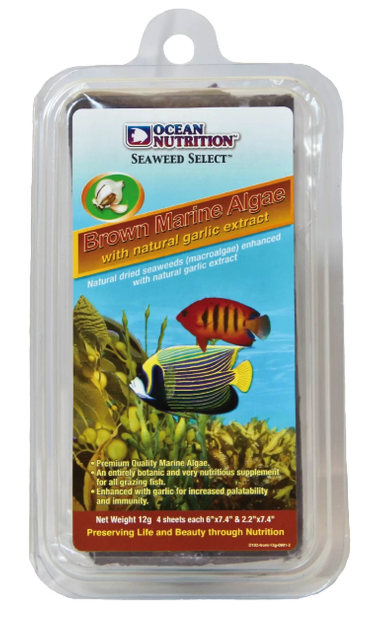 Ocean Nutrition Seaweed Select Brown Algae, für pflanzenfressende Zierfische, Knoblauch, 12 g (4 Blätter), hohe Qualität & Nährwert.