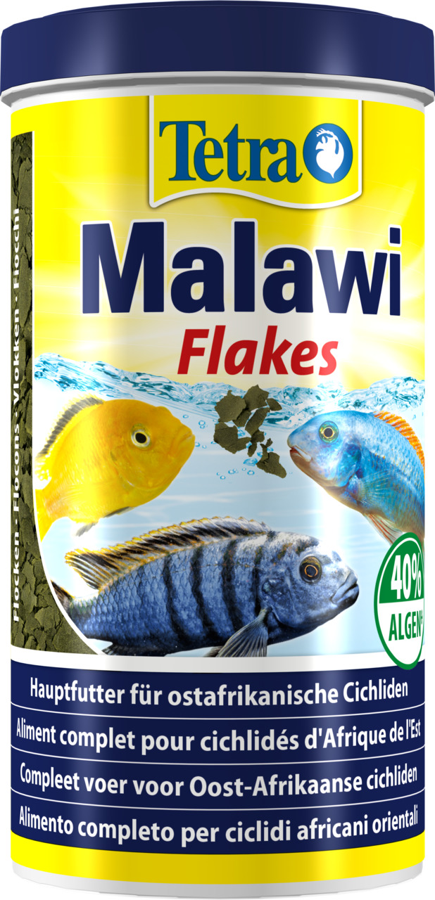 Tetra Malawi Flakes, Fischfutter für ostafrikanische Cichliden, mit 40 % Algen, speziell für Aquarienbesitzer entwickelt.