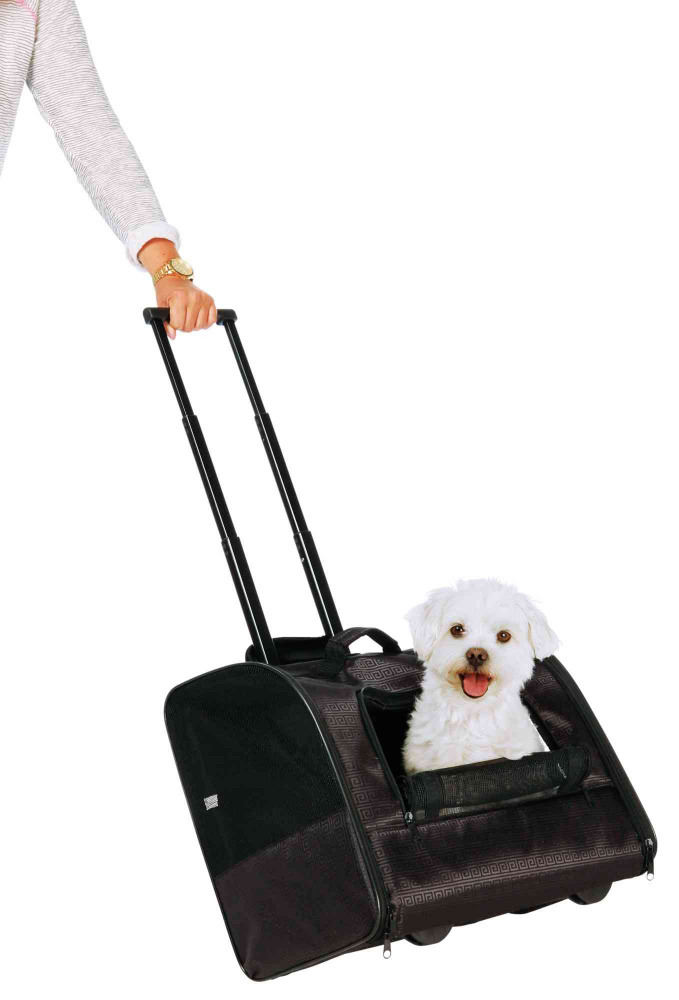 TRIXIE Trolley-Tasche für kleine Hunde, schwarz, mit Griff & Rollen, seitl. Netzöffnung, ideal für Reisen/Tierarztbesuche.