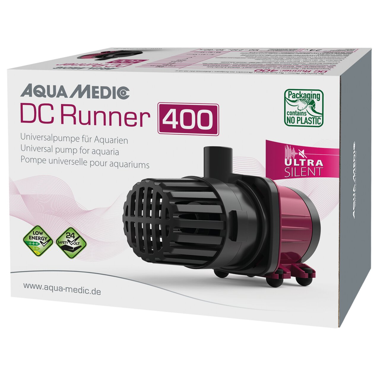 Aqua Medic DC Runner 400: Universalpumpe f. Aquarienbesitzer, energiesparend, leise, 24h-Sicherheitsfunktion, plastikfreie Verpackung.