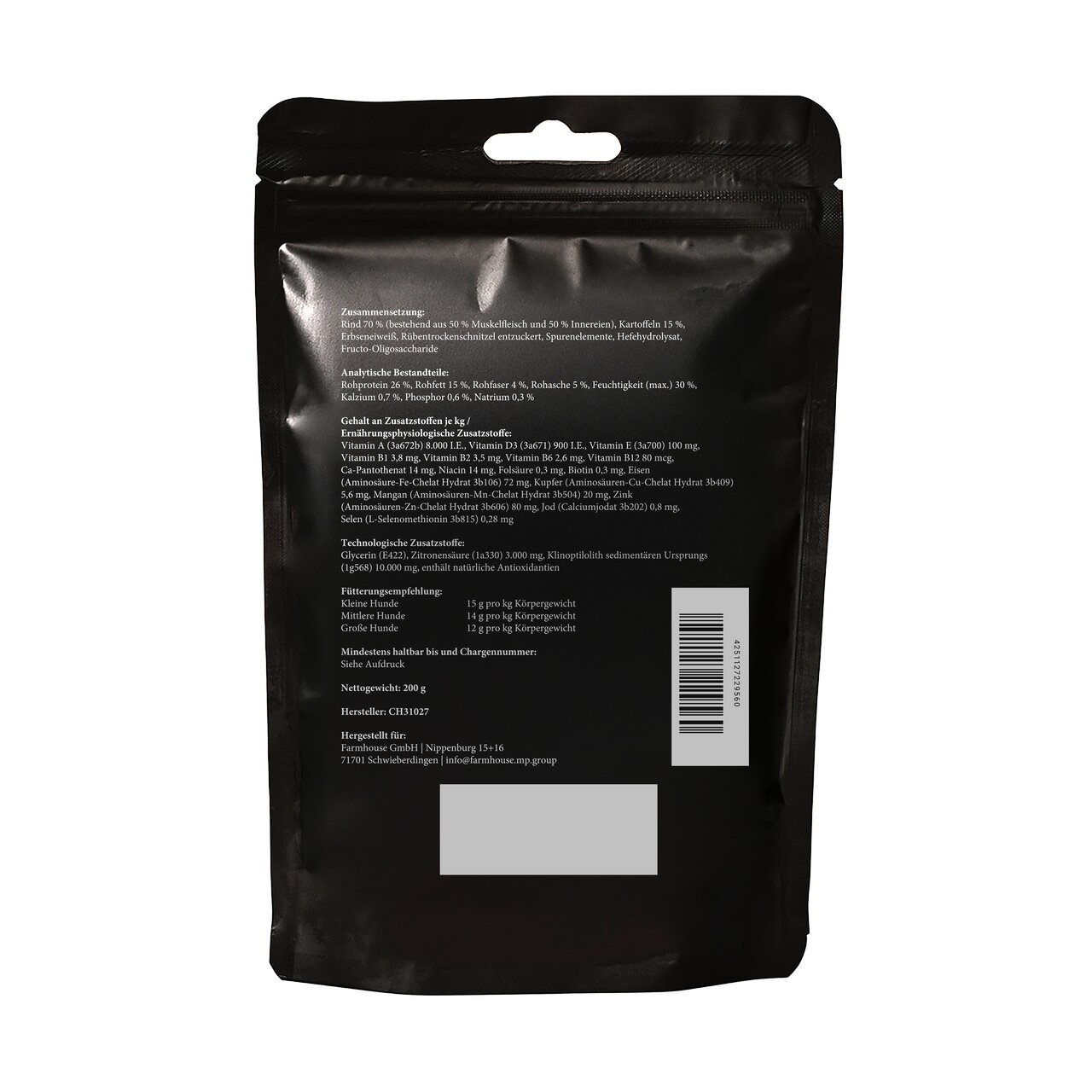 Lottis Häppchen Hundefutter, Rind, 200 g, hochwertig, speziell für Hunde, mit detaillierten Inhaltsstoffen & Fütterungsempfehlungen.