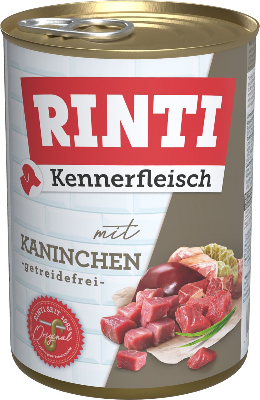 RINTI Kennerfleisch Hundefutter, Kaninchen, getreidefrei, frisches Fleisch, Innereien & Kräuter, 800 g.