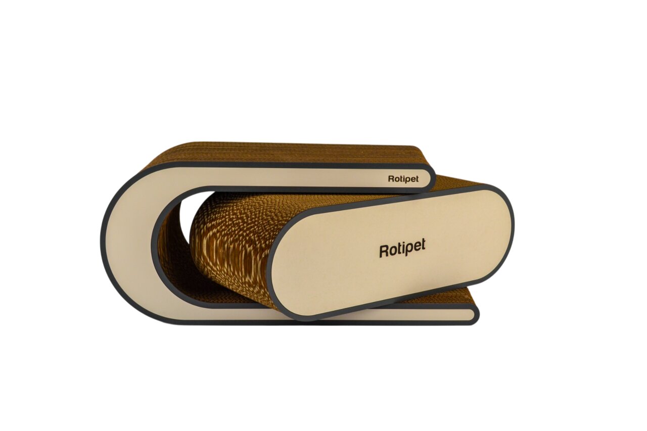Rotipet Kratzmöbel Infinity für Katzen: modernes, funktionales Design aus Wellkarton, Kratz- & Liegefläche, ideal für Katzenhalter.
