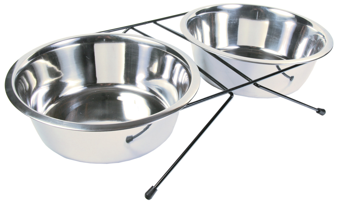 TRIXIE Hundenapfständer, 2 Edelstahlnäpfe, für Hunde, schwarz, stabil, hygienisch, ideal für Wasser & Futter.