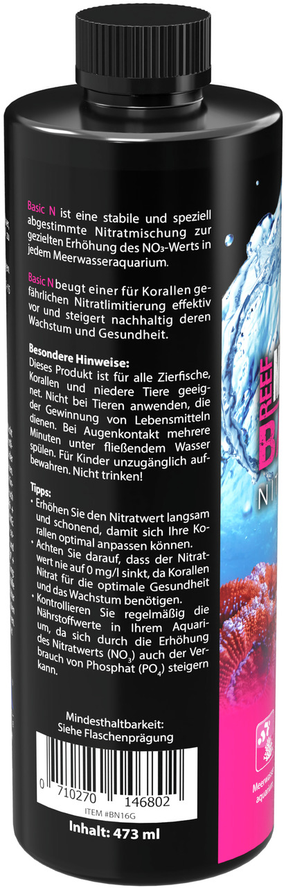 MICROBE-LIFT Basic N, 473 ml, Nitratmischung für Meerwasseraquarien, für Korallen & Zierfische, mit Dosier- & Pflegehinweisen.