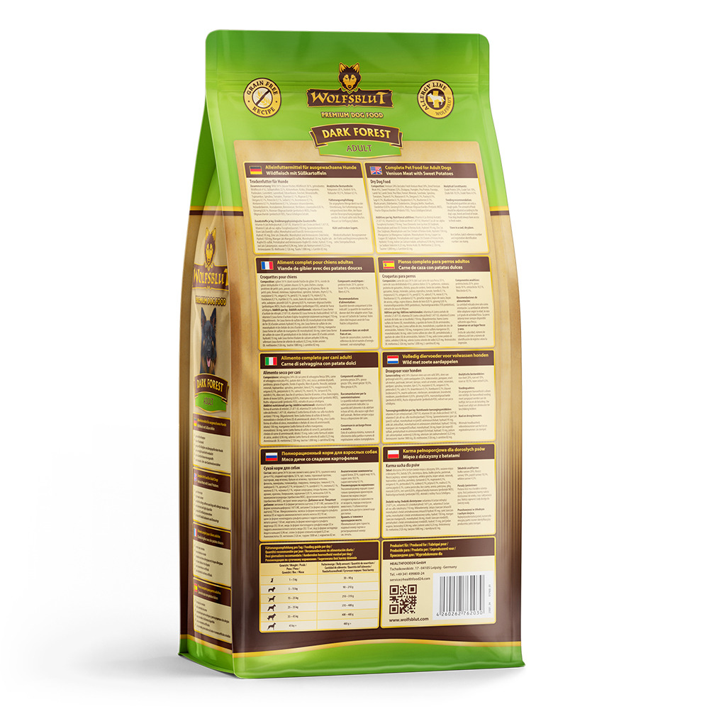 Wolfsblut Dark Forest Adult, getreidefreies Premium-Trockenfutter für Hunde, Wildfleisch & Süßkartoffeln, 15 kg, natürliche Zutaten.