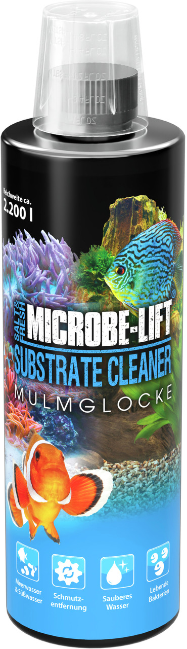 MICROBE-LIFT Substrate Cleaner Mulmglocke, Reinigungsmittel für Meer--Süßwasser-Aquarien, 2.200 l, Schmutzentfernung & lebende Bakterien.