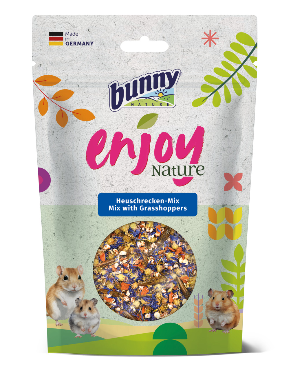 Bunny Nature Enjoy Nature Heuschrecken-Mix, Ergänzungsfutter f. Hamster-Mäuse, getr. Heuschrecken & Pflanzen, 100 g.
