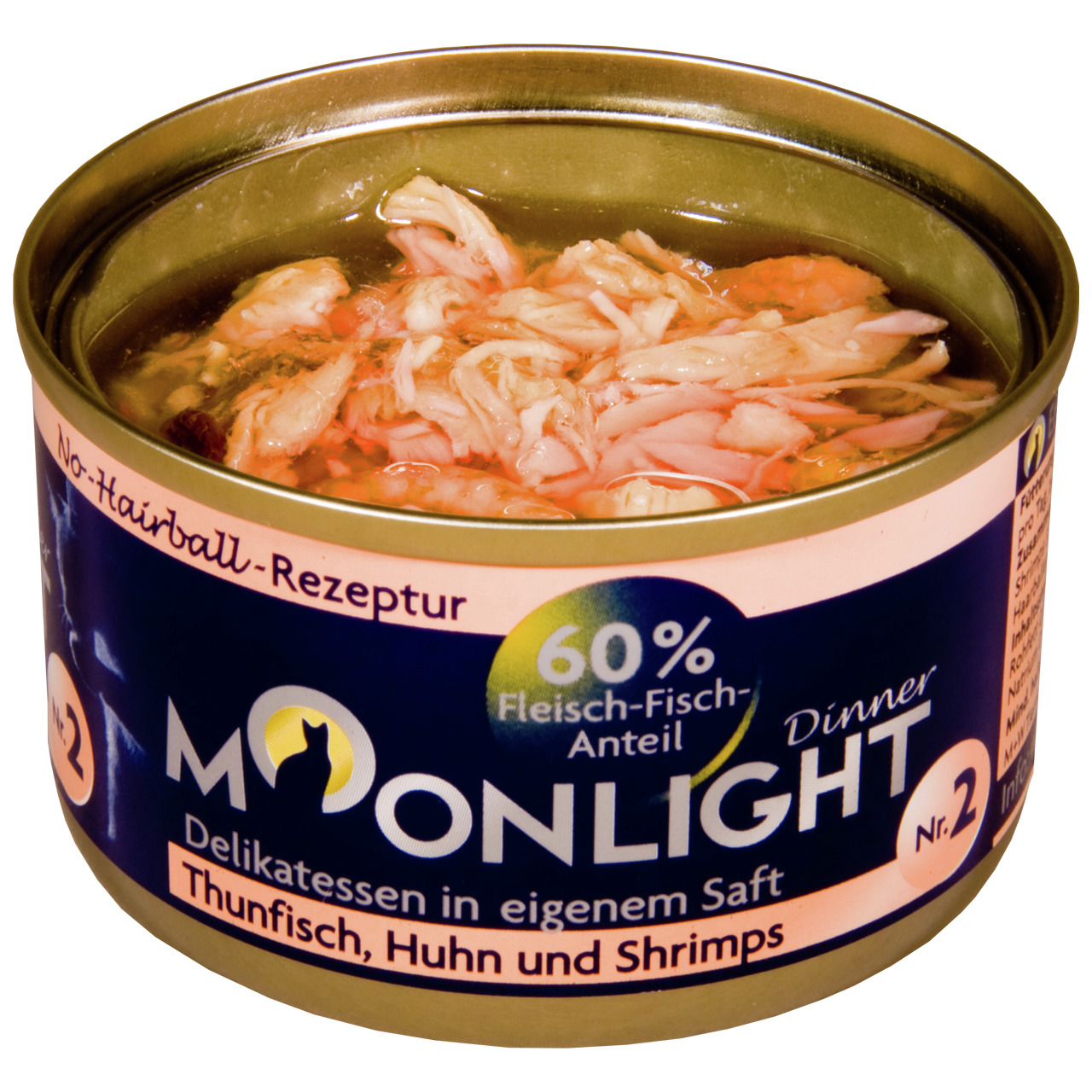 Sparpaket 48 x 80 g Moonlight Dinner Nr. 2 Thunfisch, Huhn und Shrimps in eigenem Saft Katzen Nassfutter