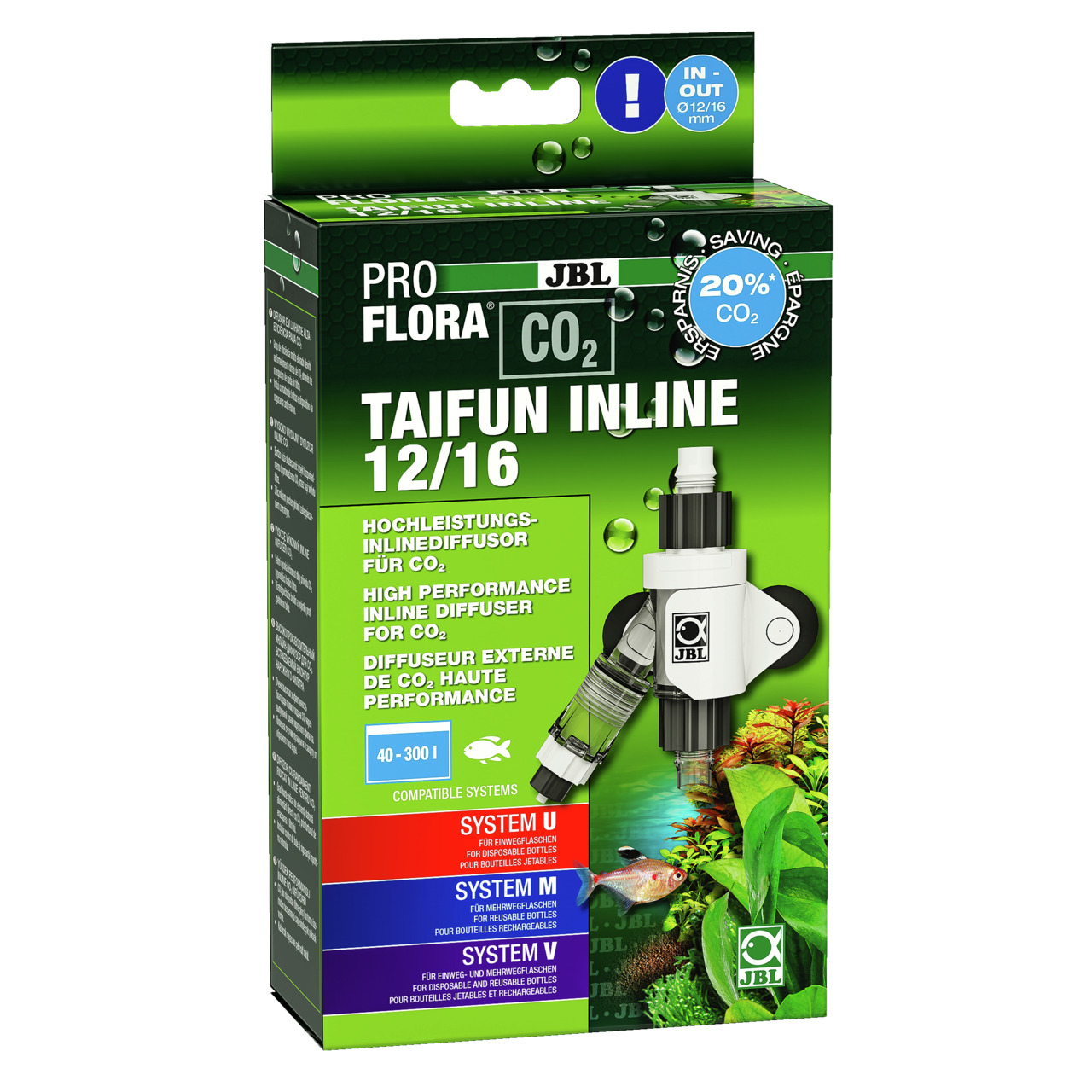 JBL ProFlora CO2 Taifun Inline 12/16: Diffusor für Aquarien (40-300 L), effiziente CO2-Diffusion, spart bis zu 20 % CO2.