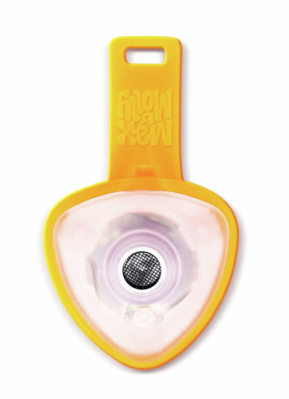 Max & Molly Anhänger für Hunde/Katzen, dreieckig, gelb, mit schwarzem Netz, Sicherheits-/Identifikationsanhänger, gut sichtbar.